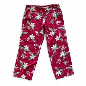Vintage 90s Caribbean Joe Red Tropical Floral Rayon Drawstring Pants - Size M